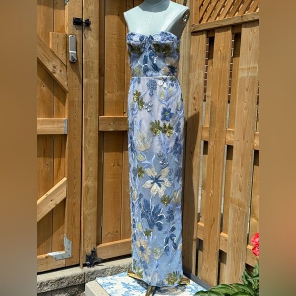 🆕 BRONX & BANCO 🧿 NWOT Dahlia Floral Gown, Baby Blue Multi Maxi - Sz M US 6 - Picture 5 of 15